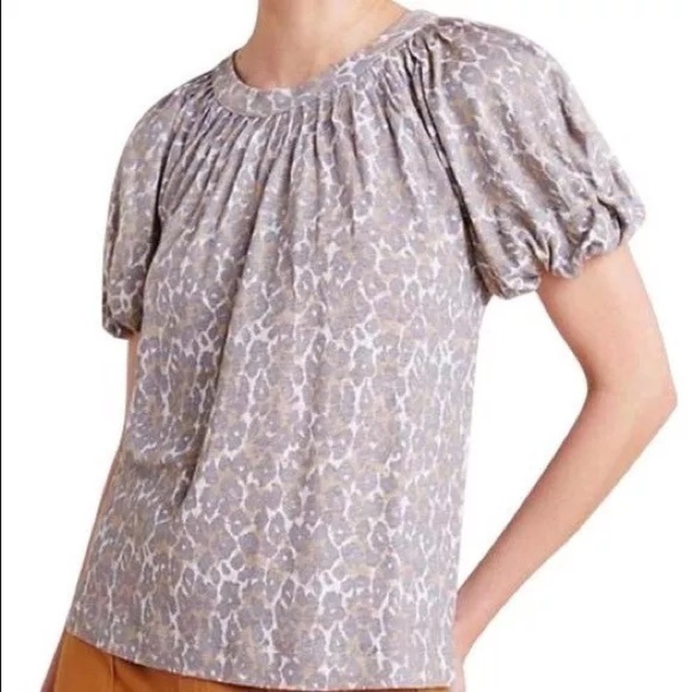 Maeve by Anthropologie Animal Print Bubble Sleeve Linen Shirt XS